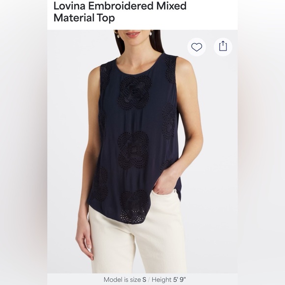 Pale Sky Lovina Embroidered Mixed Material Top - Medium - Picture 2 of 6
